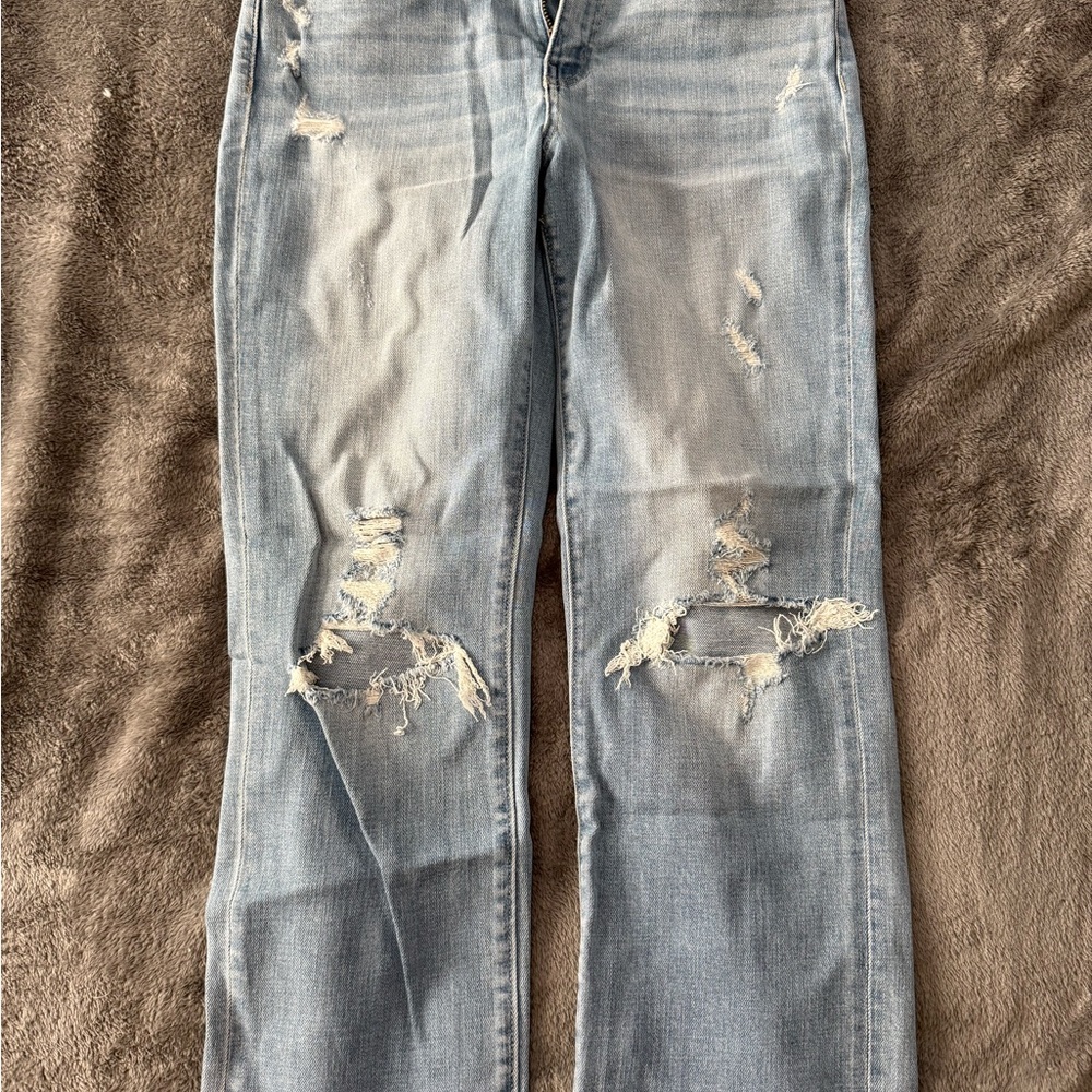 Flying Monkey Light Blue Distressed Straight Leg Jeans